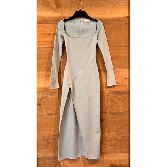 THE ATTICO Lawrence Side-slit Jersey Maxi Dress gown In Baby Blue Size 36 - Picture 5 of 11